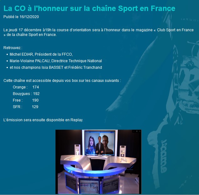 La CO à l’honneur sur Sport en France